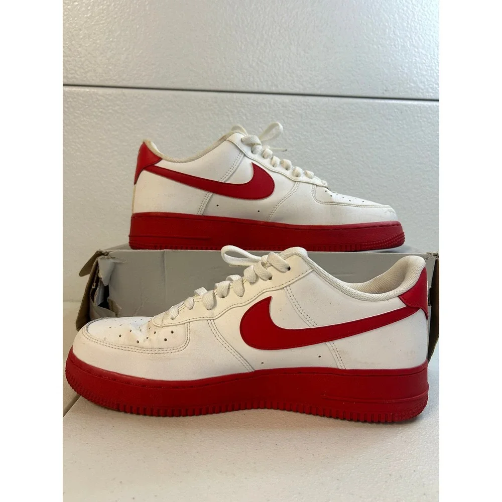 Nike Air Force 1 07 White University Red Low Sneakers Mens 10.5 #2505